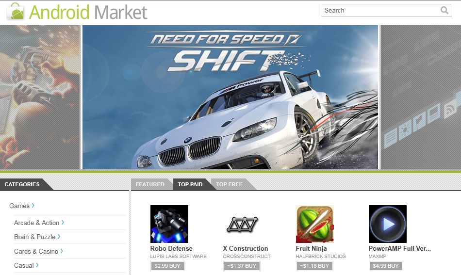 Android Market Web Store is