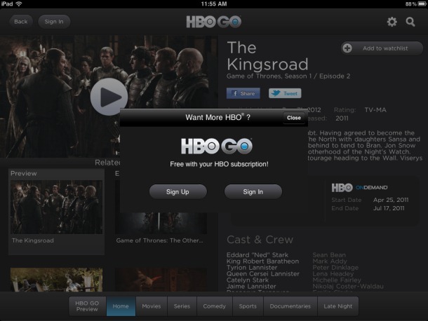 HBO Go App For Android and iOS