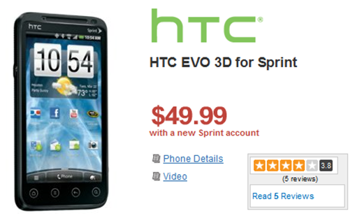 Htc evo 3d phone price