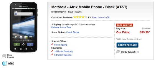 Motorola Atrix's Best Buy Pricing