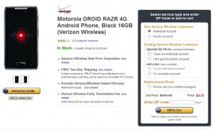 [Deals] Verizon Motorola Droid RAZR Price Drops To a Penny At Amazon Wireless