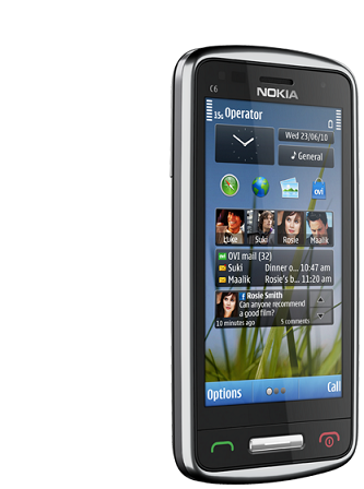 The Nokia C6-00 also features compact design with stainless steel covers, 
