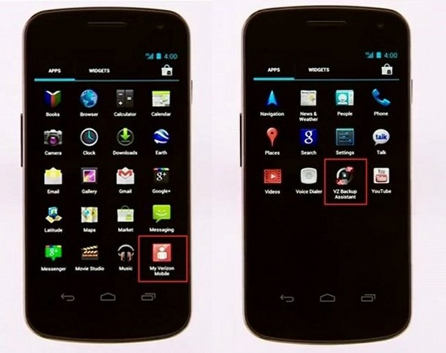 Samsung Galaxy Nexus With My Verizon Mobile & VZ Backup Assistant-Apps