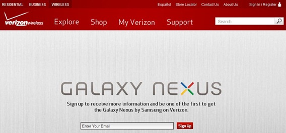 Verizon's Samsung Galaxy Nexus Sign-Up Page