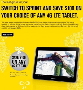 Sprint offers $100 Off on Apple, Samsung and Motorola LTE tablets to new customers