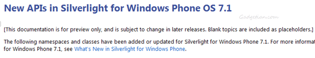 APIs in Silverlight for Windows Phone 7.1