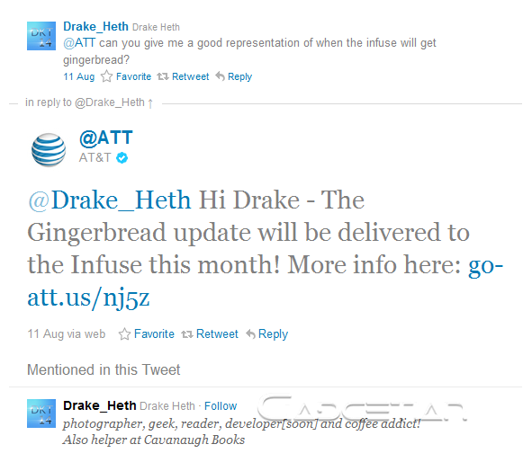 AT&T Samsung Infuse 4G Gingerbread Twitter