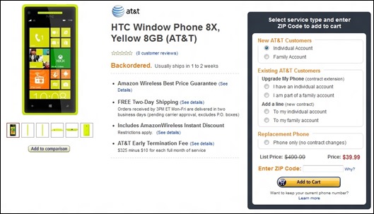 HTC 8X for $39 At Amazon