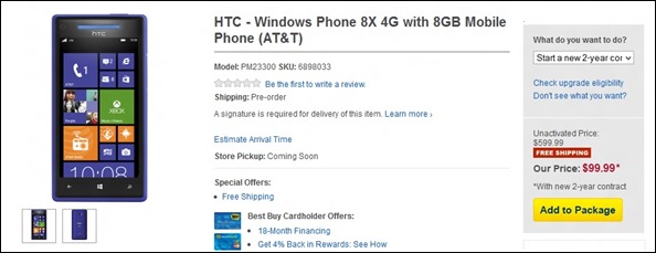 AT&T HTC 8X Pre-Order at Best Buy