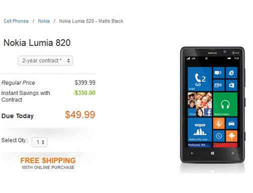 AT&T Nokia Lumia 820 Pricing