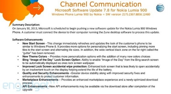 AT&T Nokia Lumia 900 WP 7.8 Update Memo