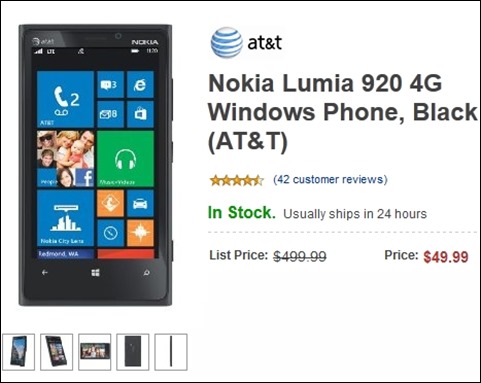 Nokia Lumia 920 for $49 At Amazon