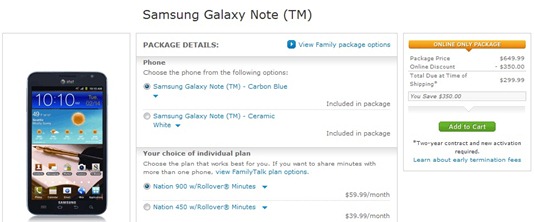 AT&T Samsung Galaxy Note Pricing