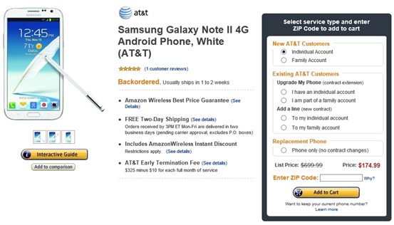 AT&T Galaxy Note II for $175