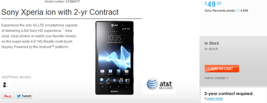 AT&T’s Xperia Ion For $49.99 From Sony Stores