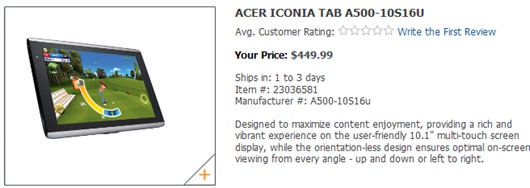Acer Iconia Tab A500's Pricing At Office Max