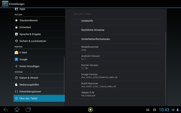 Acer Iconia Tab A700 Android 4.1.1 Jelly Bean Update