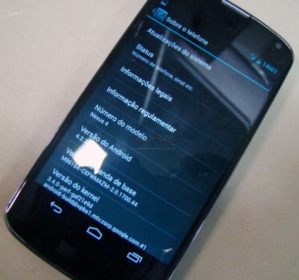 Android 4.2.2 version shows up on the Google Nexus 4