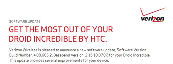 HTC Droid Incredible’s Gingerbread Update 4.08.605.2