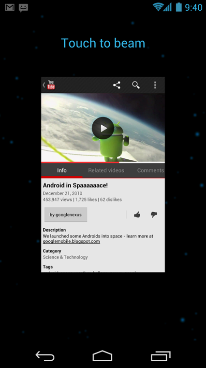 Android Ice Cream Sandwich Touch-To-Beam
