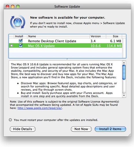 Mac OS X Update Installation