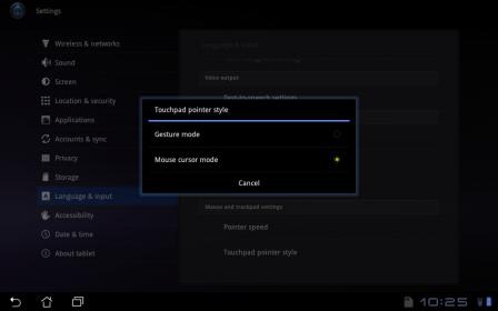 Asus Eee Pad Transformer Mouse Pointer Settings