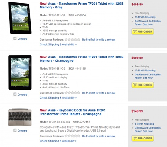 Asus Transformer Prime And Dock Pre-Order At Best Buy