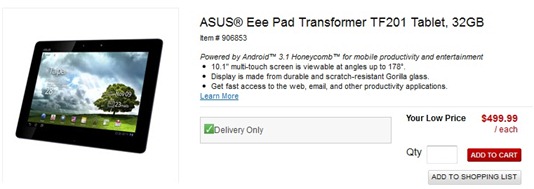 Asus Transformer Prime 32GB For $499.99 At Office Depot