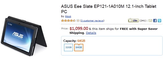 Asus Eee Slate EP121 Pricing At Amazon