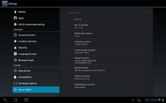 Asus Transformer Pad TF300 Update v9.4.3.29