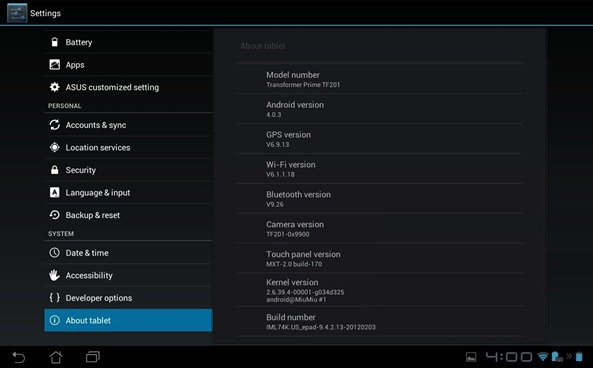 Asus Transformer Prime 9.4.2.13 Software Update