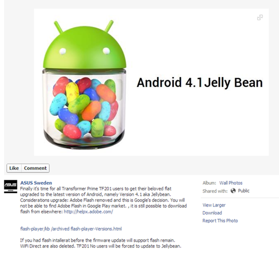 Asus Transformer Prime TF201 Jelly Bean Update