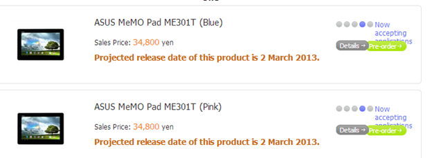 Asus is now taking pre-order for the ASUS MeMo Pad ME301T