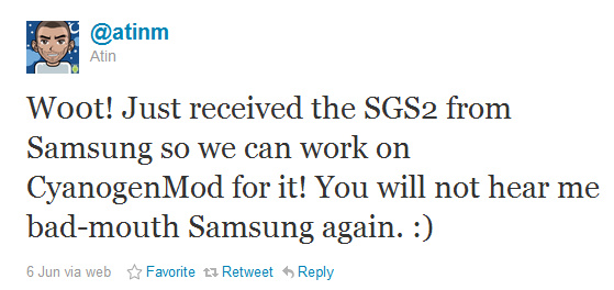 Atnim Galaxy S II tweet