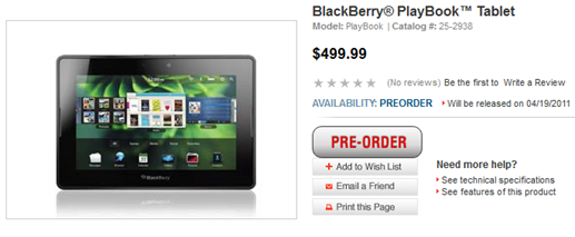 BB PlayBook RadioShack Pre-Order