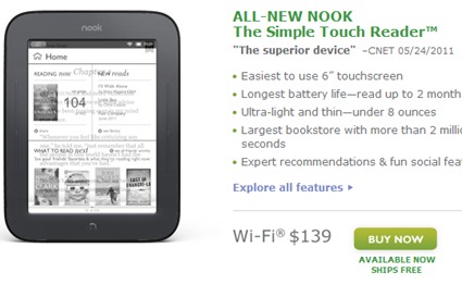 New Nook Simple Touch Reader's Pricing