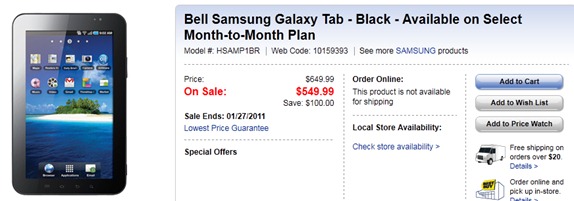Bell Samsung Galaxy Tab Price Drop At Best Buy