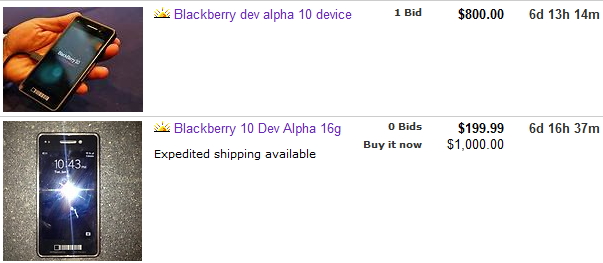 BlackBerry 10 Dev Alpha On Sale