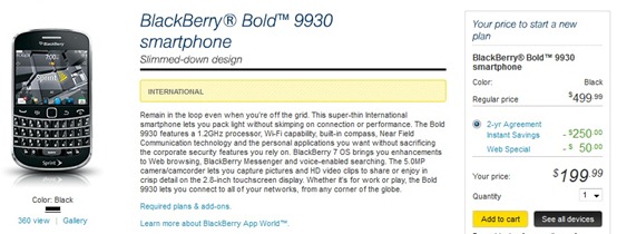 Sprint’s BlackBerry Bold 9930 Pricing