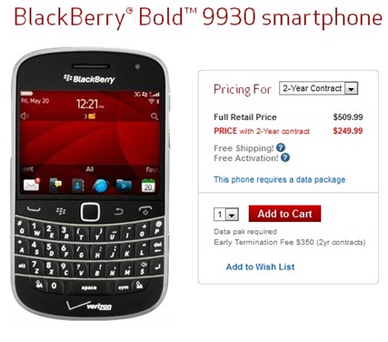 BlackBerry Bold 9930 Now On Sale At Verizon Online Stores For $249.99