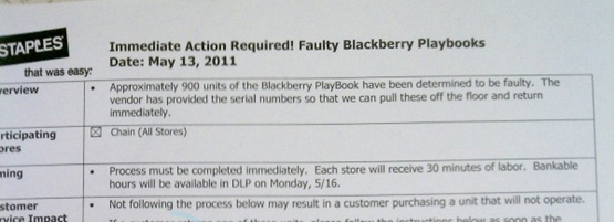 BlackBerry PlayBook recall