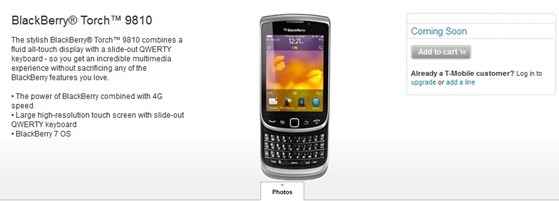 T-Mobile BlackBerry Torch 9810 Pre-Order