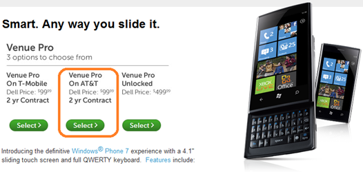 Dell Venue Pro AT&T's Pricing