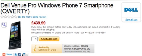 Dell Venue Pro Pricing At Expansys