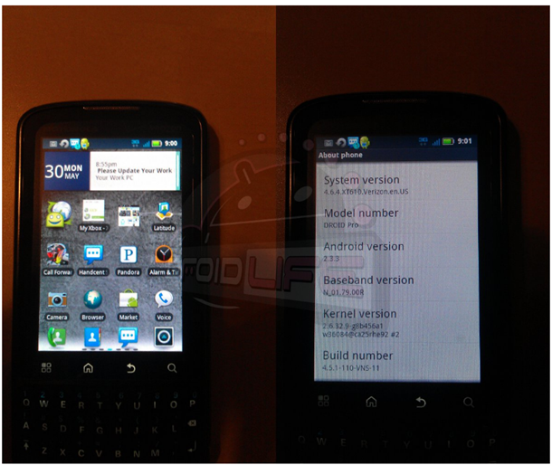 Motorola Droid Pro Gingerbread update