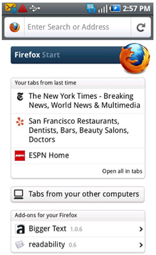 Firefox 5 Android Screenshot