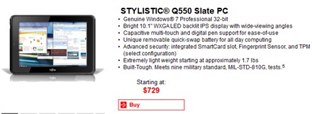 Fujitsu Stylistic Q550 Windows Slate Pricing 