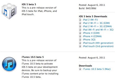 Apple iOS 5 Beta 5, iTunes 10.5 Beta 5, Apple TV iOS Beta 4, Xcode 4.2 Beta 5 Available Now