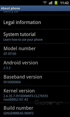 Samsung Galaxy S II GT-i9100 OS Version 