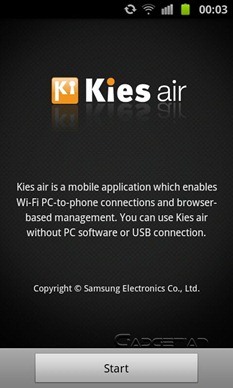 Samsung Galaxy S2 Kies Air app